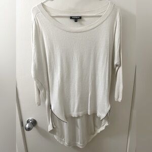 EXPRESS Vintage Asymmetrical Cream 3/4 Sleeve Zipper Tunic Sweater